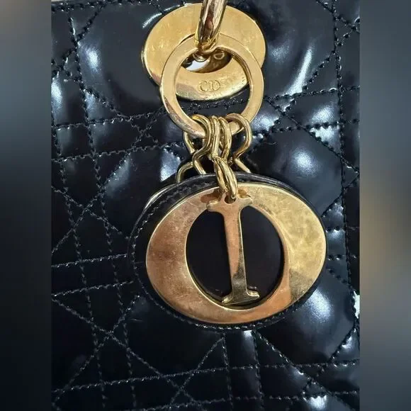 Christian Dior Vintage Medium Lady Dior Black Patent Cannage Bag Gold Hardware - Picture 4 of 14